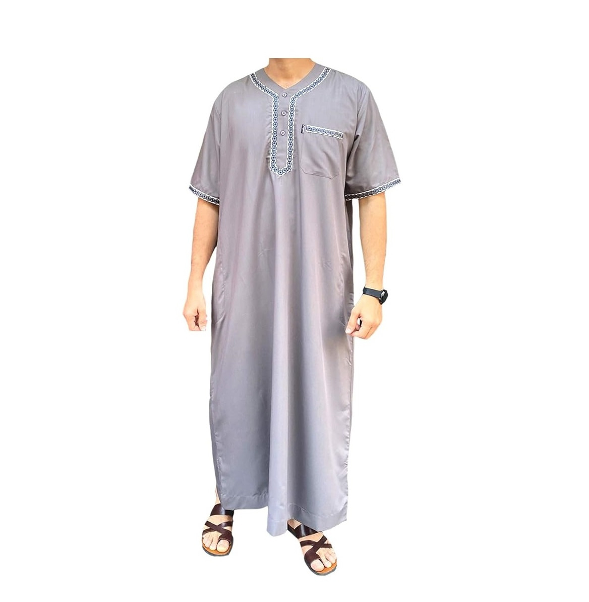 Latest New Fashion Men Thobe Silk Fabric Traditional Islamic Arabic Dress Al Daffah Jubba Thobes With Custom Your Logo