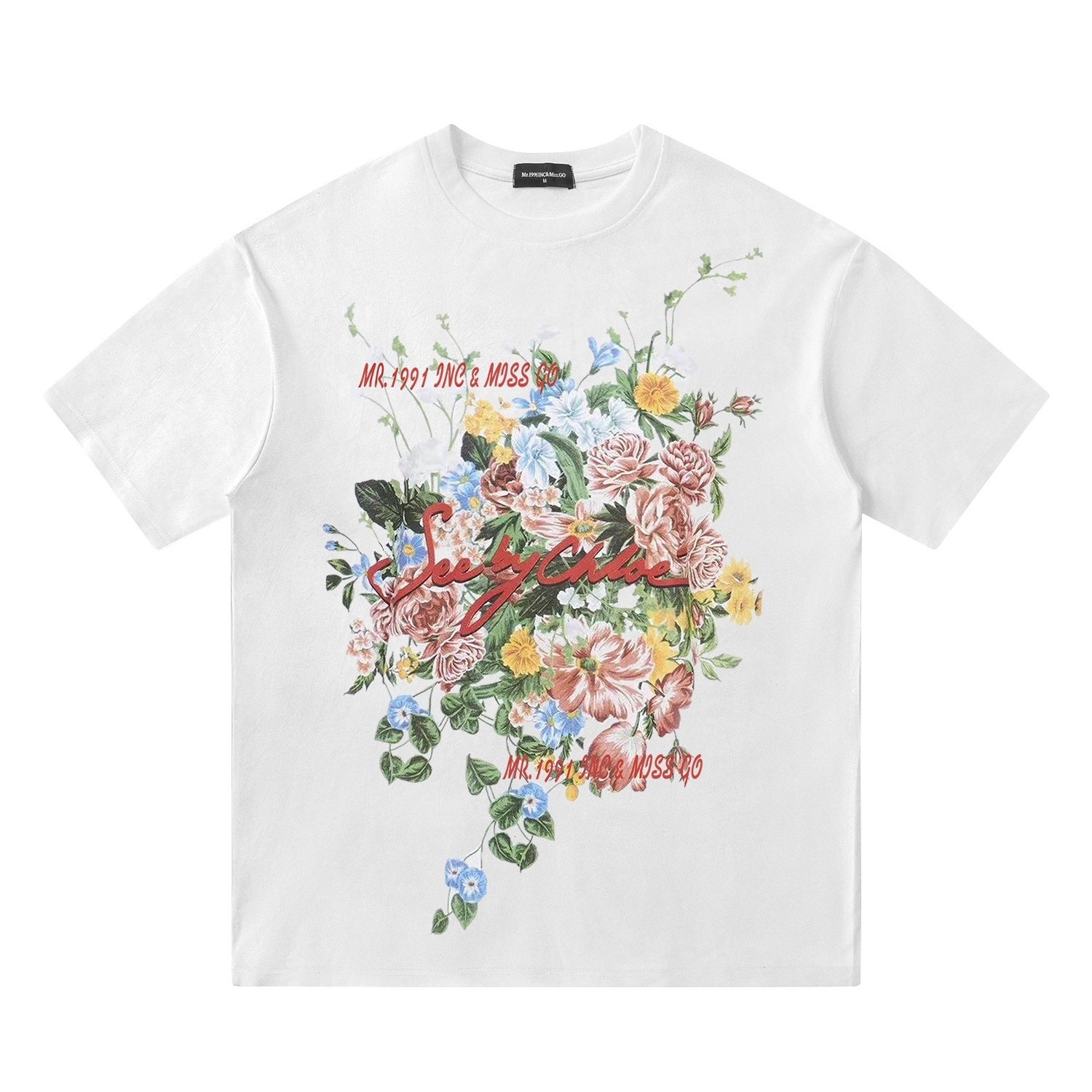 Manufacturer custom 88 polyester 12 spandex vintage t-shirt flower print Suede Short Sleeve T-Shirt unisex casual hot sell