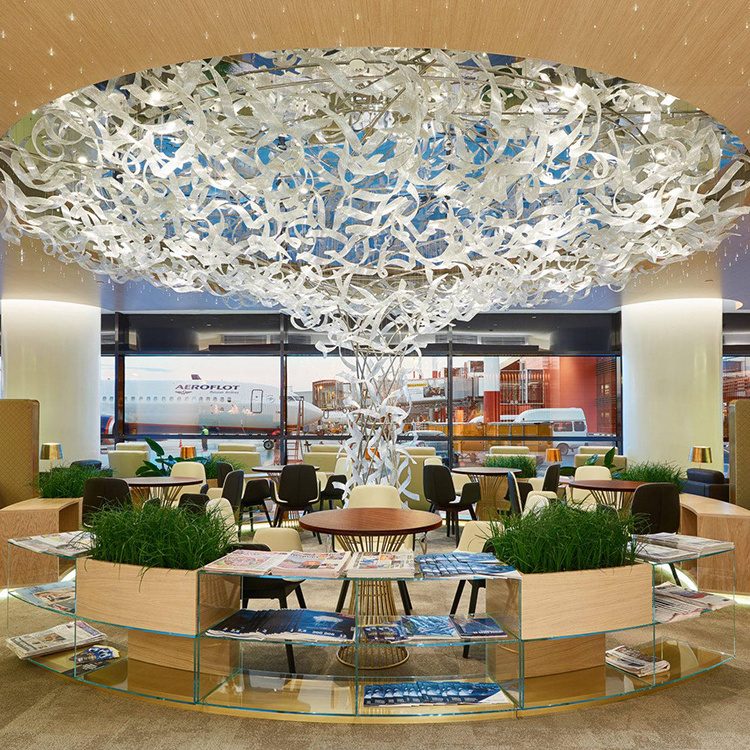 luxury lighting hotel lobby chandelier ceiling white glass stainless steel Modern large light