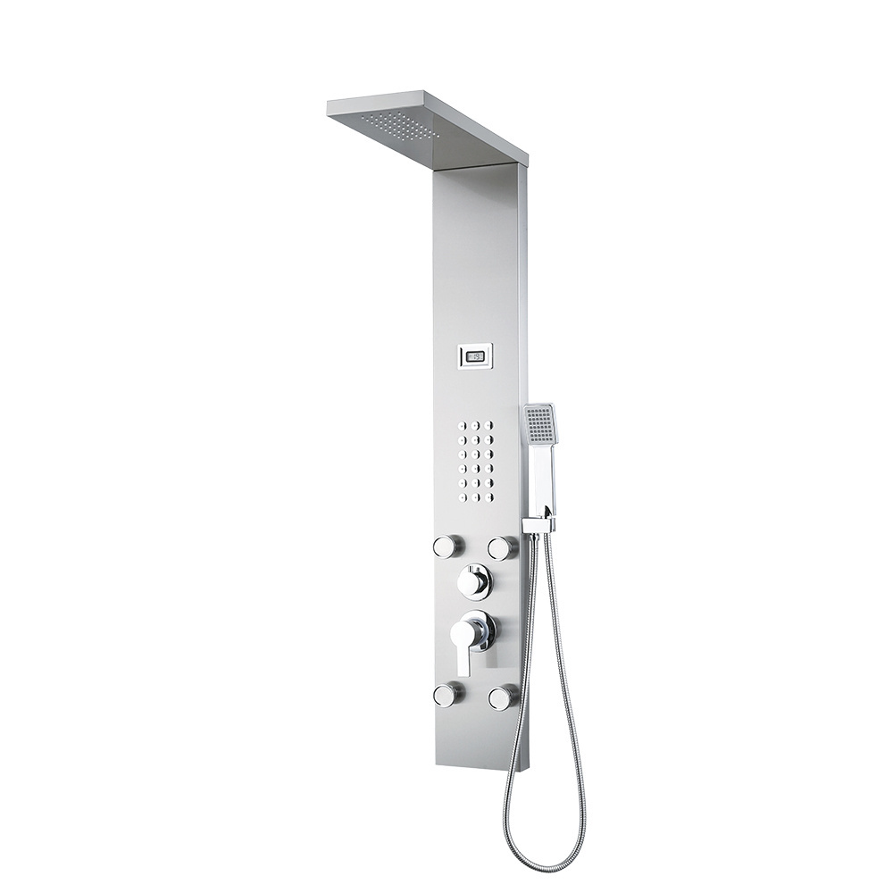 304 Anti-Finger Rainfall Shower Panel with Thermometer and Square Handshower Stainless Steel Shower Panel