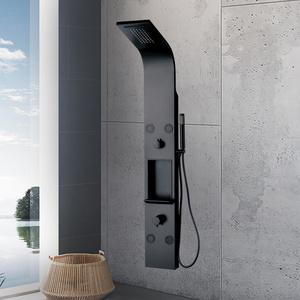 Black Shower Panels Aluminum Waterfall Spa Jets Multifunction Bathroom Wall Shower Panel