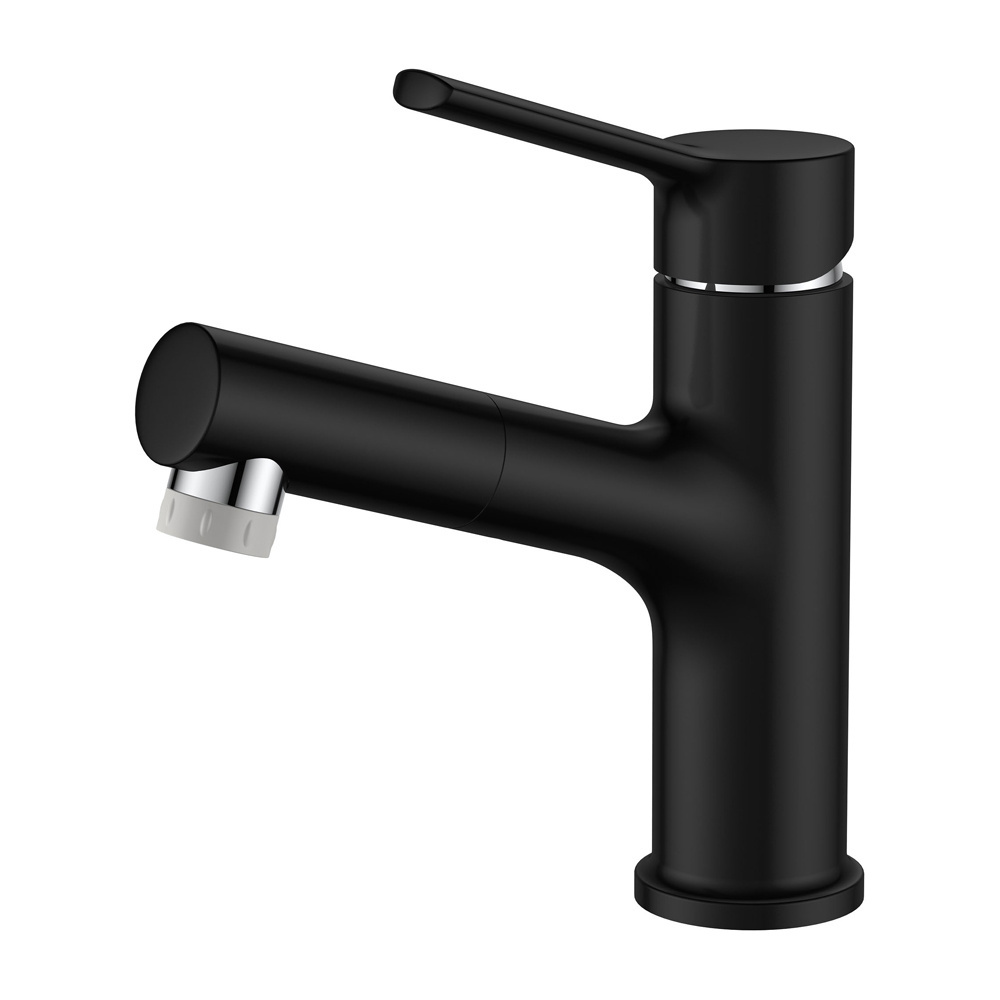 Vaguel New Hot Sales Washroom Torneira Brass Black Mixers Two Functions Bathroom Faucet with Pull Down Sprayer