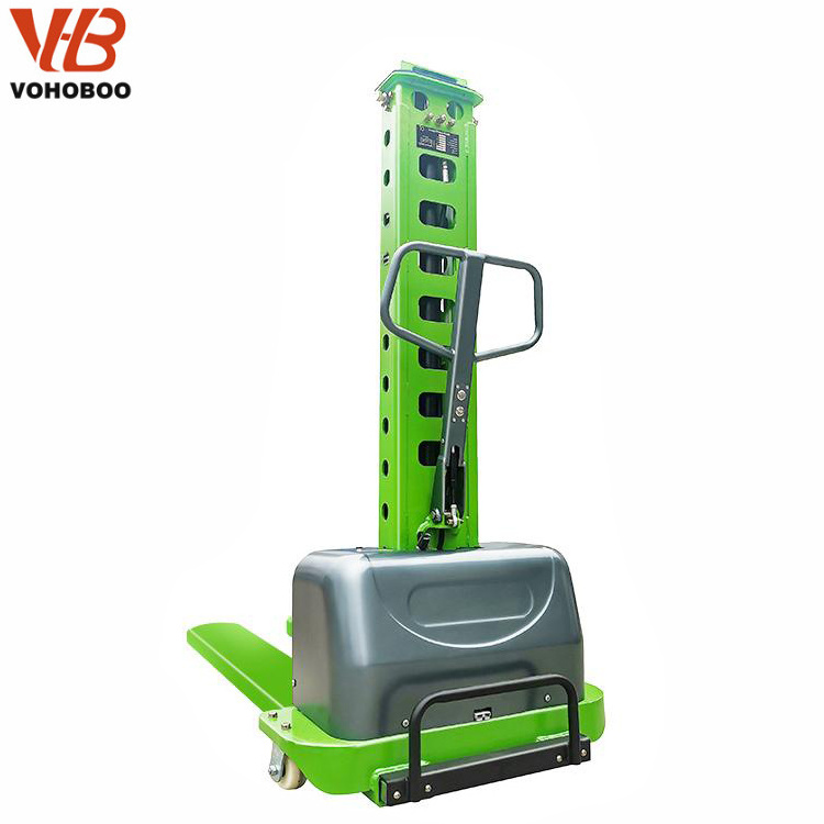 Hot Product Self -Loading Electric Stacker 500kg 1000kg  Portable Auto Lift Pallet Forklift With Lithium Battery