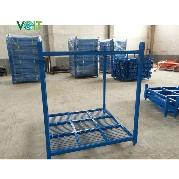 Customized metal vertical stacking tire rack with wire mesh decking