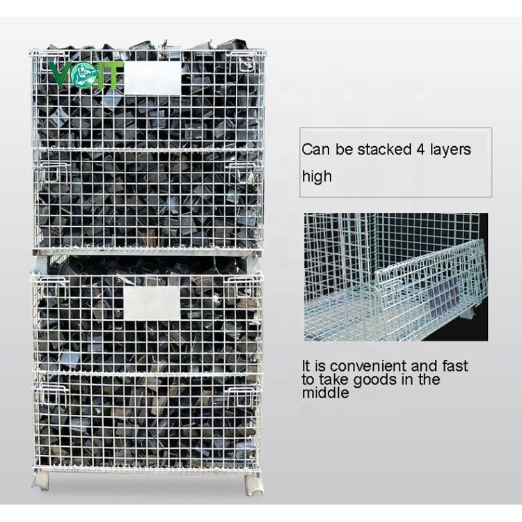 Factory customized mesh box wire cage metal storage container collapsible wire bins