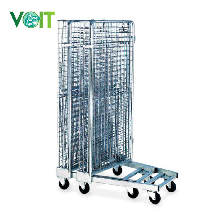 Warehouse Steel Wire Mesh Parcel Transport Cage Trolley with Shelves