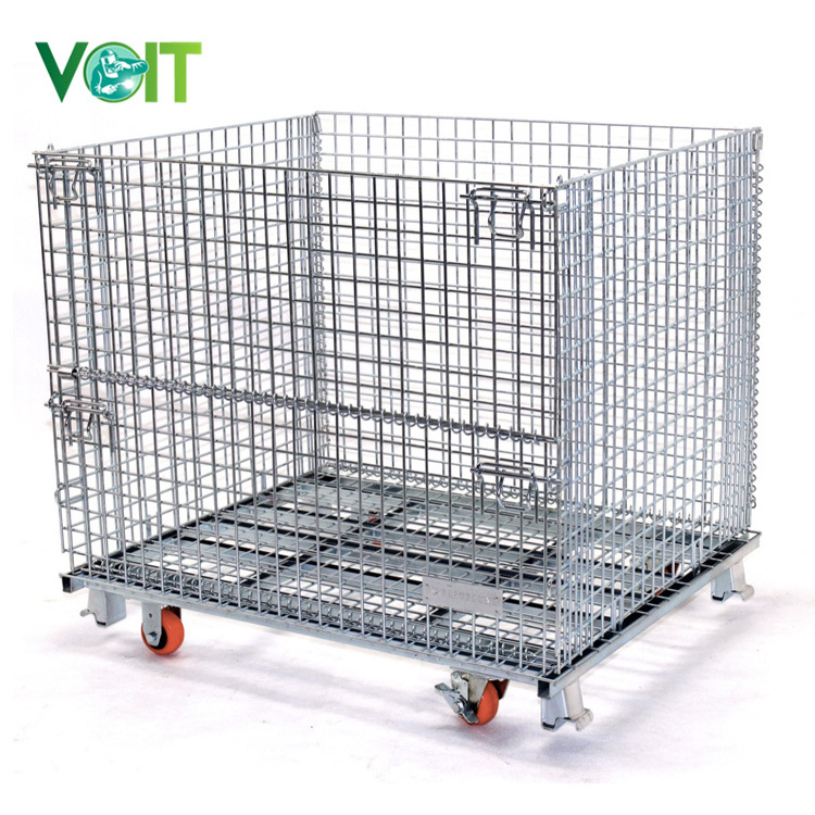 Factory customized mesh box wire cage metal storage container collapsible wire bins