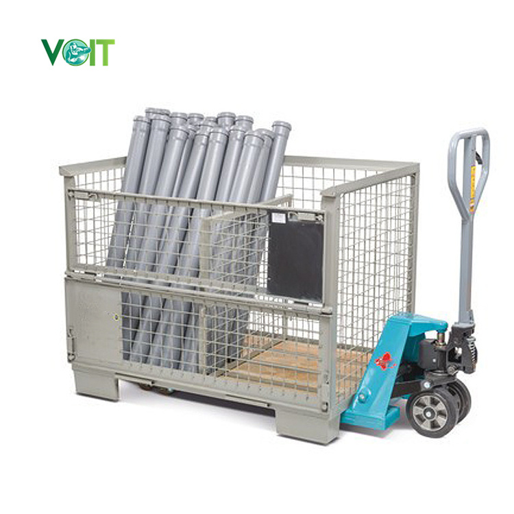 Auto parts warehouse storage forkliftable folded mild steel cage stillage