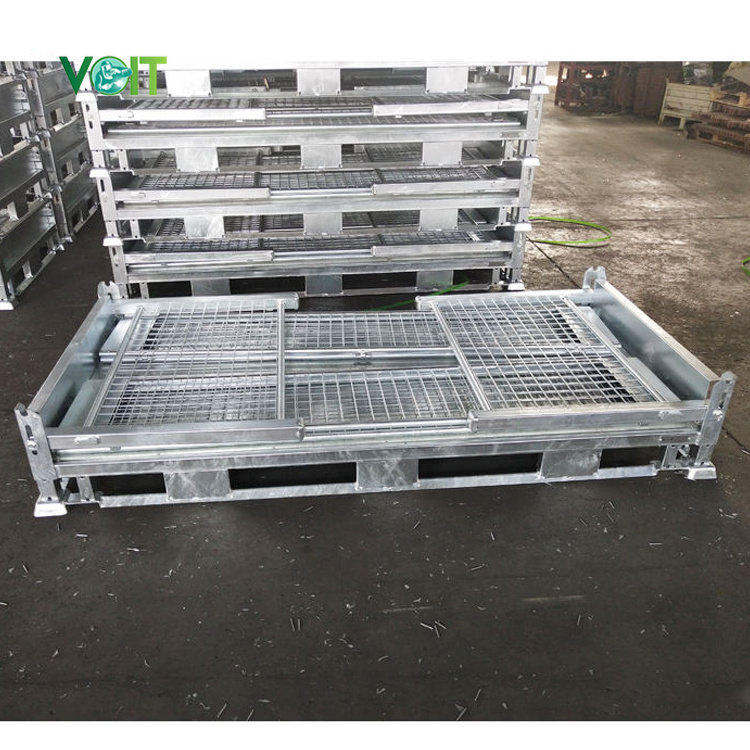 Automobile double size foldable steel heavy duty pallet stillage cage with lid