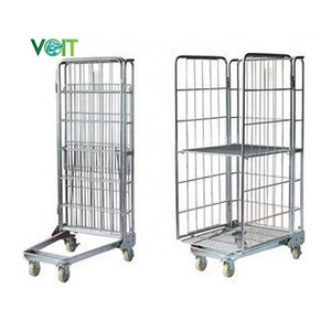 Warehouse Steel Wire Mesh Parcel Transport Cage Trolley with Shelves