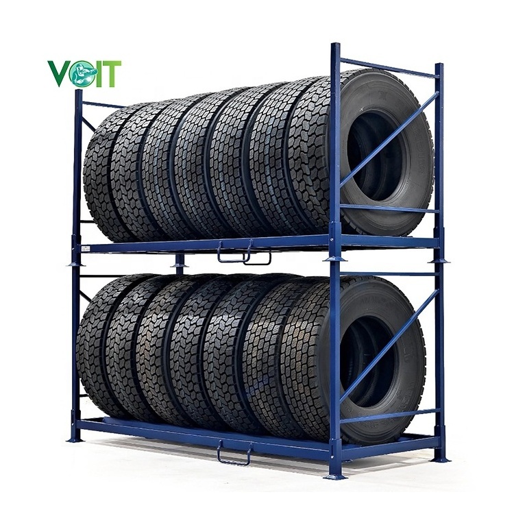 Heavy duty industrial portable stackable foldable tire rack for warehouse