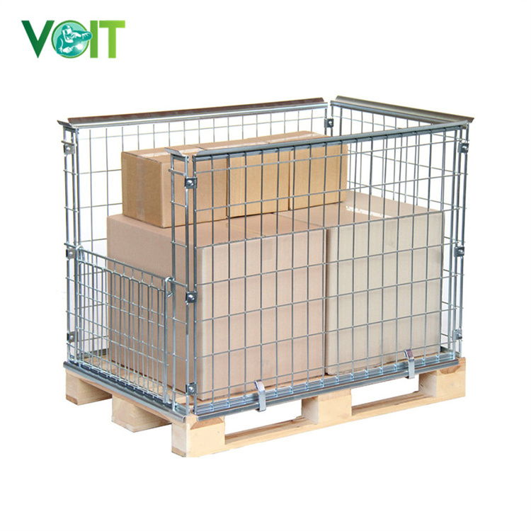 Heavy duty collapsible steel metal storage mesh cover cage on pallets