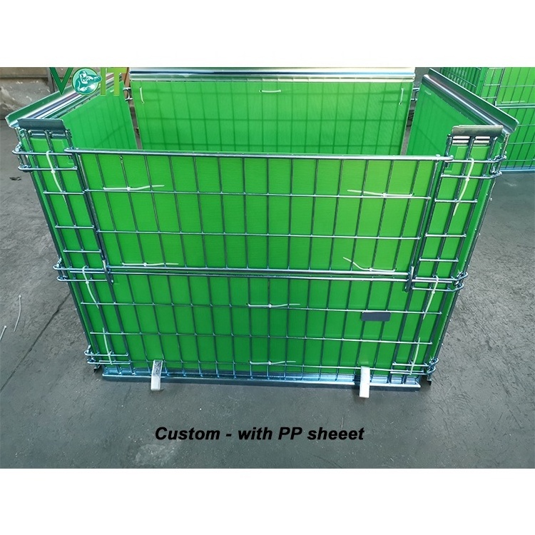 Heavy duty collapsible steel metal storage mesh cover cage on pallets