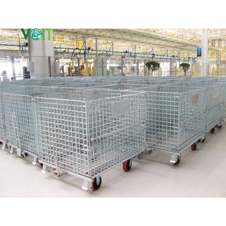 Industrial Warehouse Storage Metal Mesh Container on Wheels