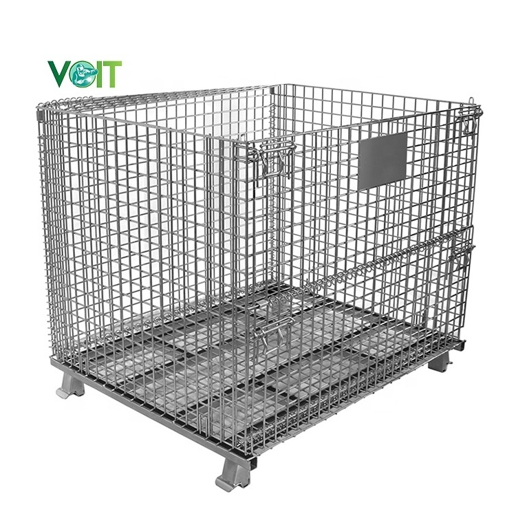 Factory customized mesh box wire cage metal storage container collapsible wire bins