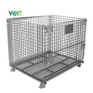 Factory customized mesh box wire cage metal storage container collapsible wire bins