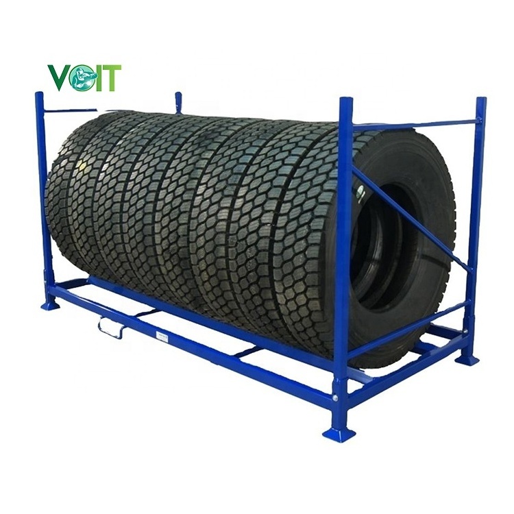 Heavy duty industrial portable stackable foldable tire rack for warehouse