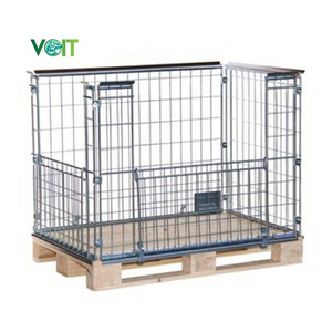 Heavy duty collapsible steel metal storage mesh cover cage on pallets