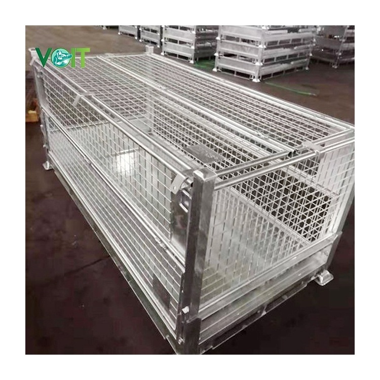 Automobile double size foldable steel heavy duty pallet stillage cage with lid