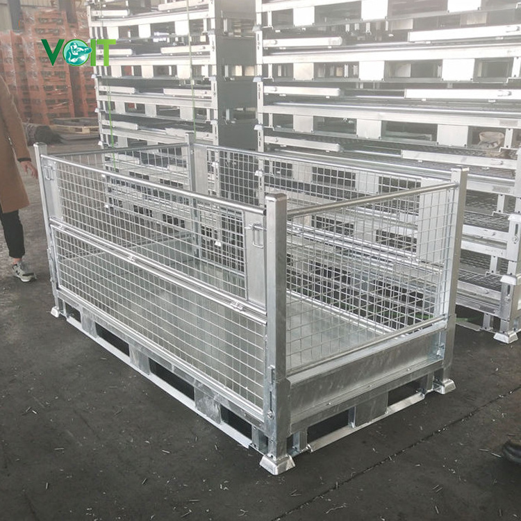 Automobile double size foldable steel heavy duty pallet stillage cage with lid