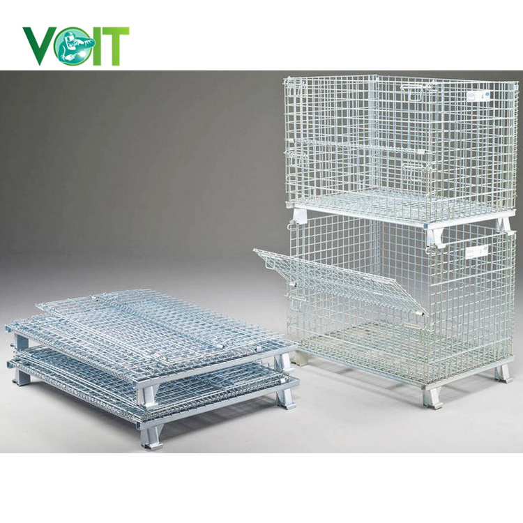 Factory customized mesh box wire cage metal storage container collapsible wire bins