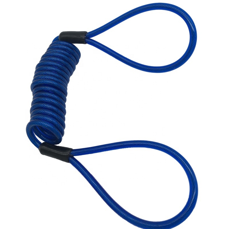 1.2m Blue Safety Spring Cable bike Lock Alarm Warning Lanyard Spring Coil Wire Rope Disc Reminder Cable