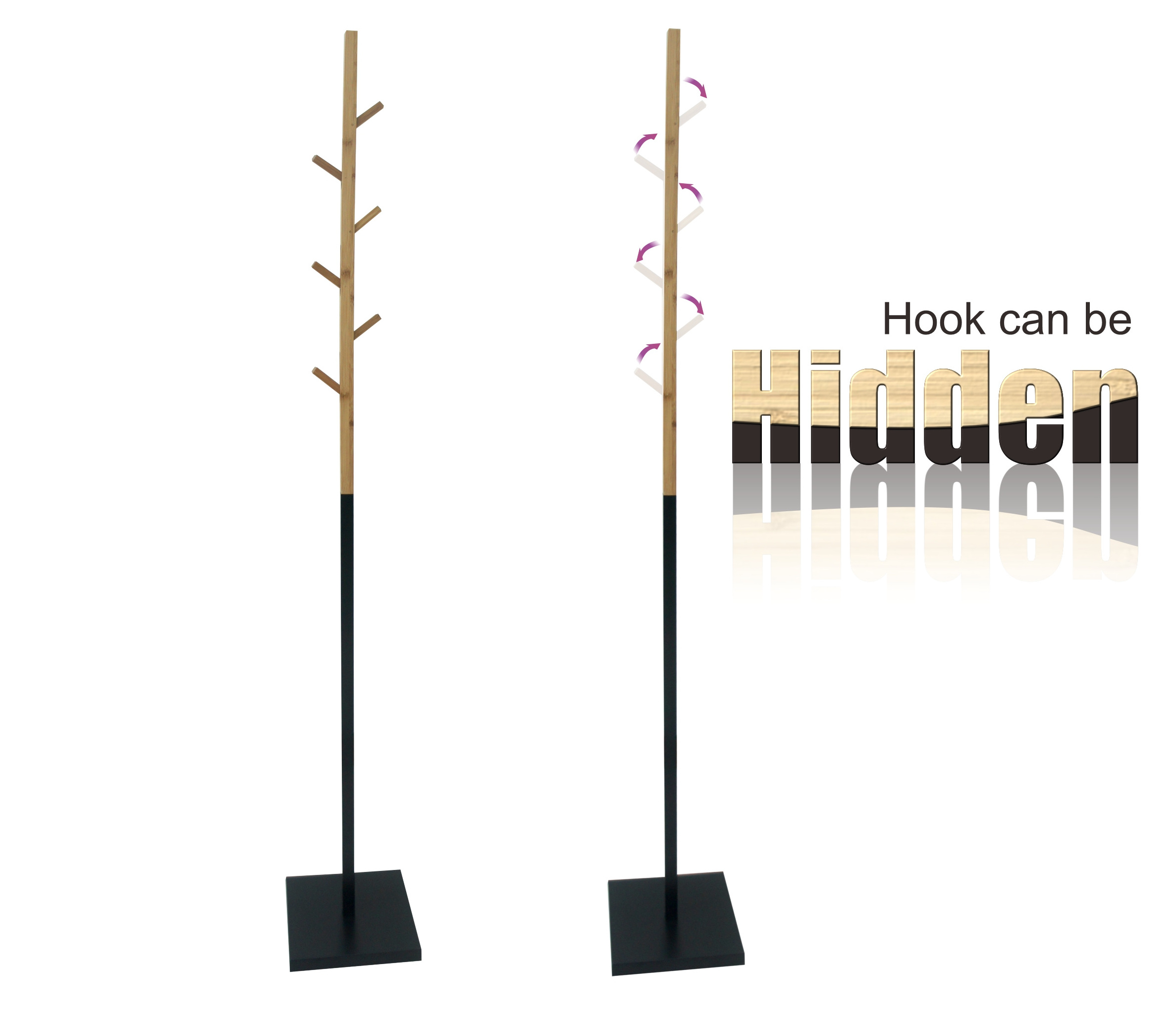 Best Selling Home Furniture Metal + Bamboo Free Standing Wood Clothing Coat Handbag Rack