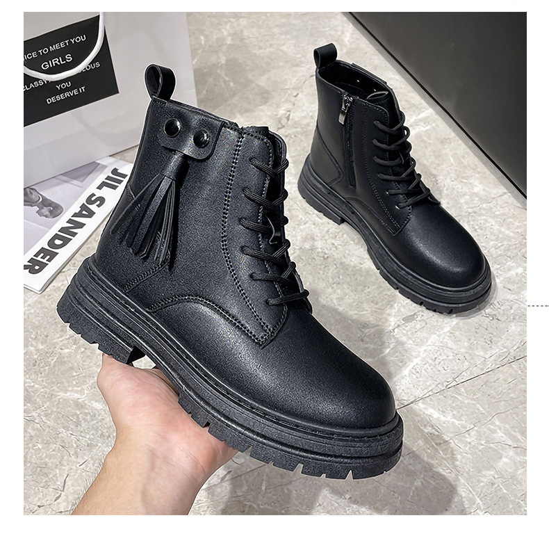 Custom Design Boots with Pocket Shoes Black Women's Ankle Leather Boots for Ladies