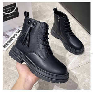 Custom Design Boots with Pocket Shoes Black Women's Ankle Leather Boots for Ladies