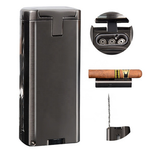 New Design Windproof Butane Refillable Torch Cigar Lighter Triple Jet Flame Cigar Lighter with Cigar Cutter