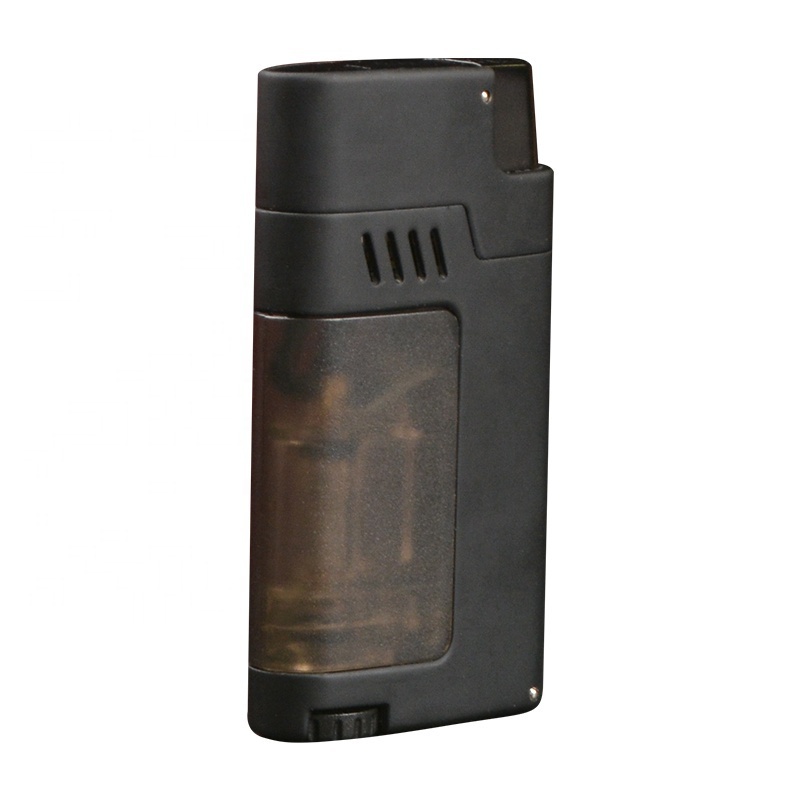 Volenx Black Grey Custom Triple Torch Jet Flames Clear Fuel Tank Lighter With Cigar Punch