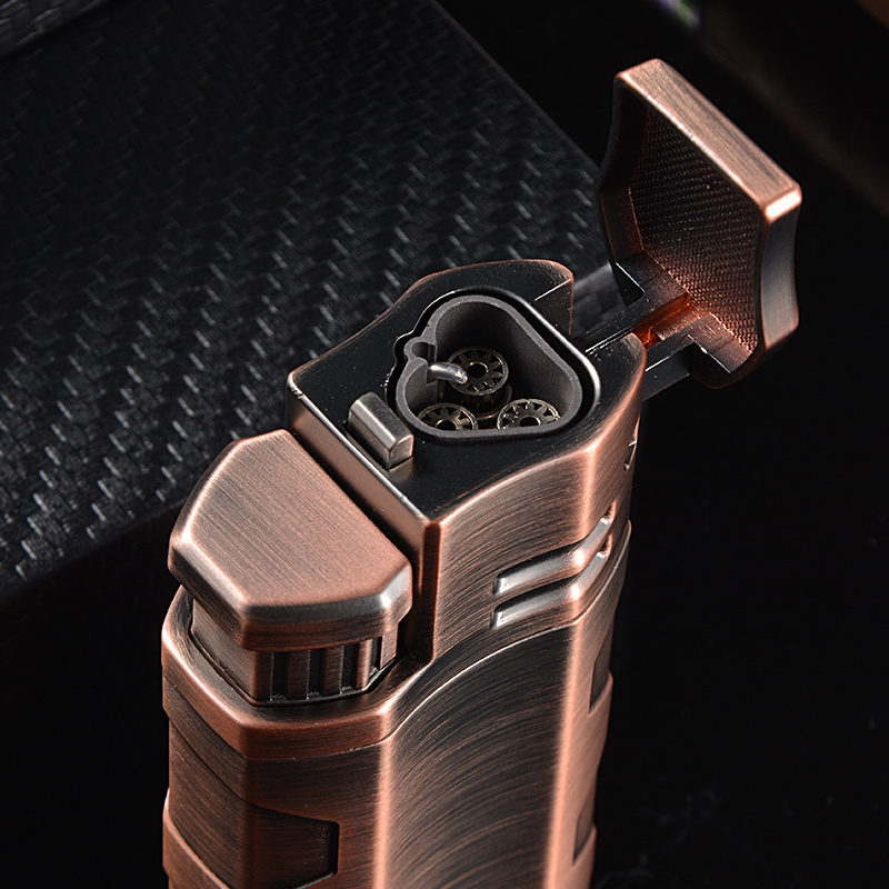 Windproof Refillable Metal Zinc Alloy Custom Logo Cigarette Accessories Three Straight Jet Flames Cigar Torch Lighter