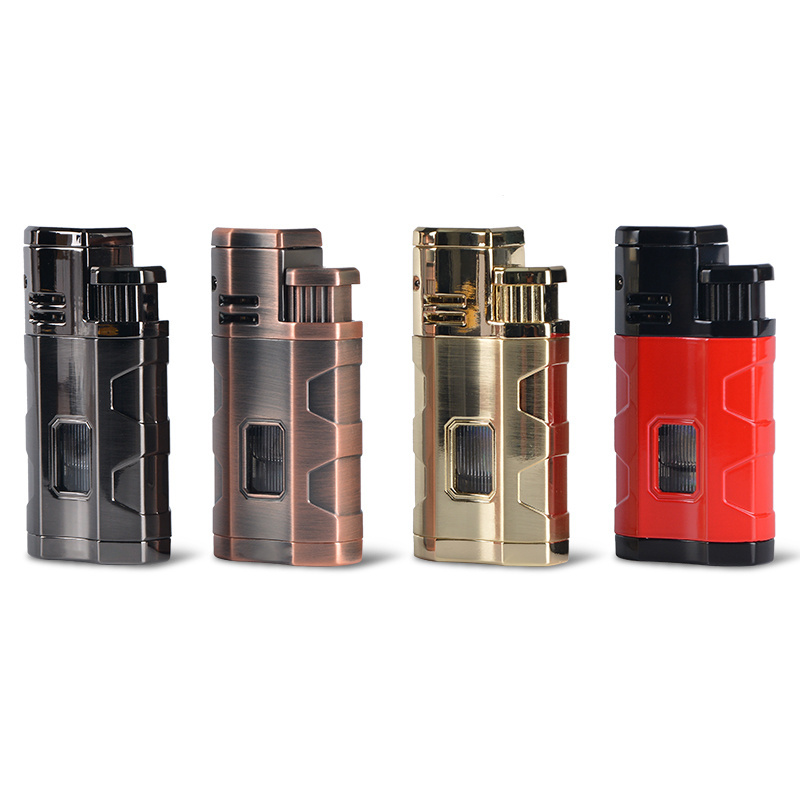 Windproof Refillable Metal Zinc Alloy Custom Logo Cigarette Accessories Three Straight Jet Flames Cigar Torch Lighter