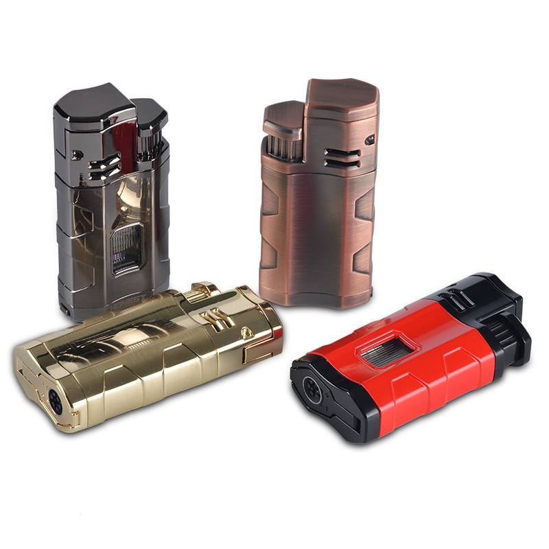 Windproof Refillable Metal Zinc Alloy Custom Logo Cigarette Accessories Three Straight Jet Flames Cigar Torch Lighter