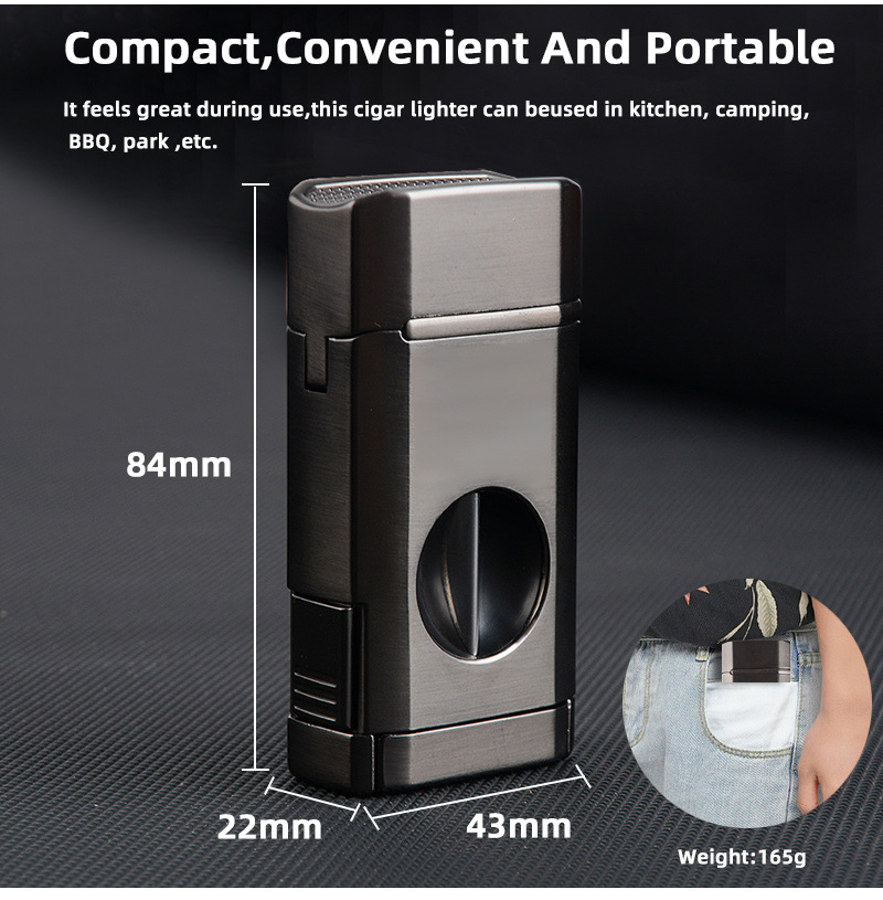 Wholesale Triple jet torch flame Cigar Lighter With Cigar Cutter luxury custom premium cigar lighter