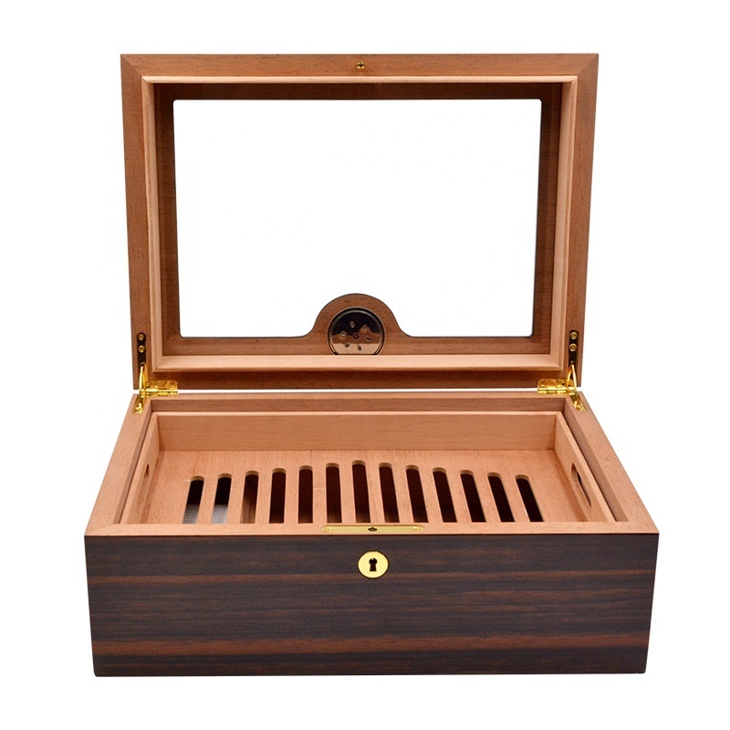 Custom Wooden Double-layer large-capacity cigar box Cigar Humidor Hygrometer Spanish Cedar Lining and Drawers Desktop Gift