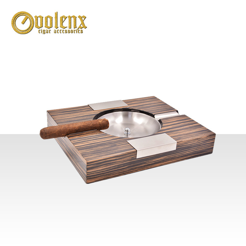 Custom Logo Wooden Stainless Steel Luxury Cigar Ashtray