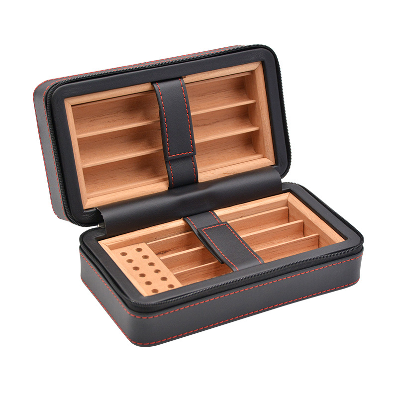 Travel Cigar Leather Case Humidor Cigar Box High Quality Good Feedback Factory Supply Wooden Carry Case for Cigar Travel Bag