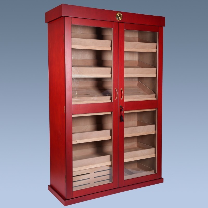 Large Capacity Double Door Storage 4000 Cigar Mahogany Wood Trays Cigar Humidor Display Cabinet