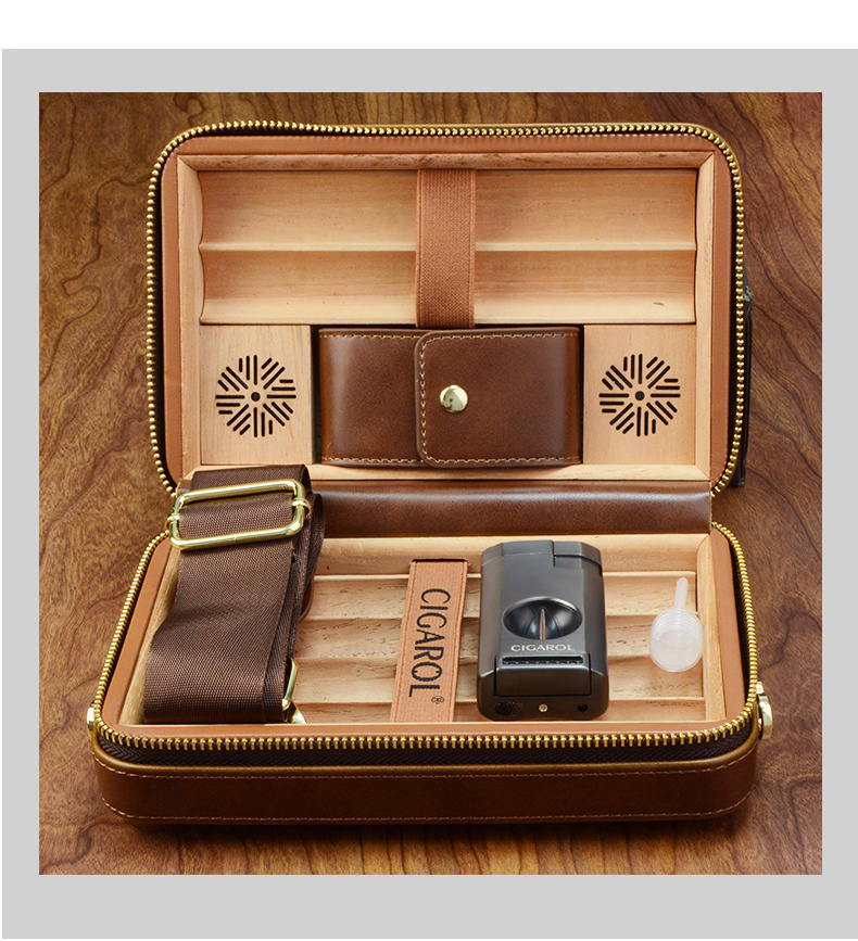 High-end business gift cross-Cuban cigar leather box with cigar  lighter and cigar cutter luxury set for business trip