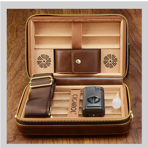 High-end business gift cross-Cuban cigar leather box with cigar  lighter and cigar cutter luxury set for business trip