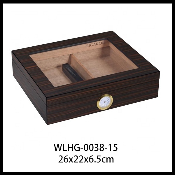 Cigar Humidor for 30-50 Cigars with Humidifier and Hygrometer Desktop Cedar Wood Cigar Box Storage Case Divider Glass Top Gift