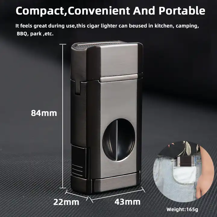 luxury smoking accessories metal gas lighter Windproof Triple Jet Flame Refillable Butane Cigar torch lighter