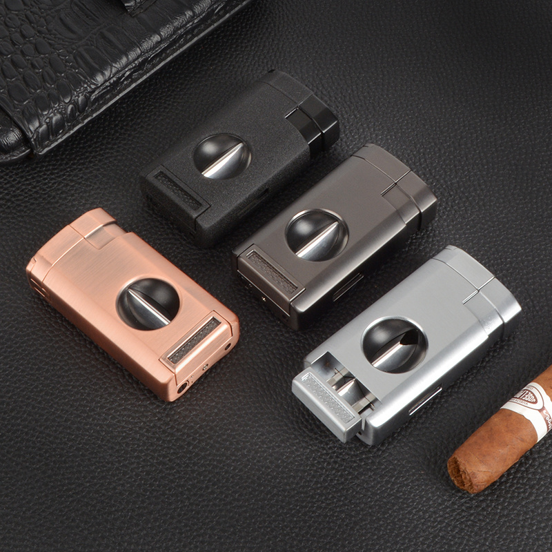 Factory Price Odm&oem Lighter Cutter Windproof Metal Refillable Cigar Torch Lighter Jet Flame Cigar Lighter With Cigar Holder