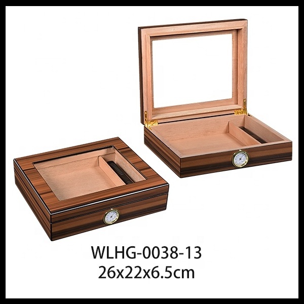 Cigar Humidor for 30-50 Cigars with Humidifier and Hygrometer Desktop Cedar Wood Cigar Box Storage Case Divider Glass Top Gift