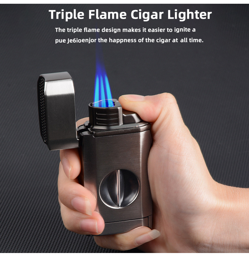 Wholesale Triple jet torch flame Cigar Lighter With Cigar Cutter luxury custom premium cigar lighter