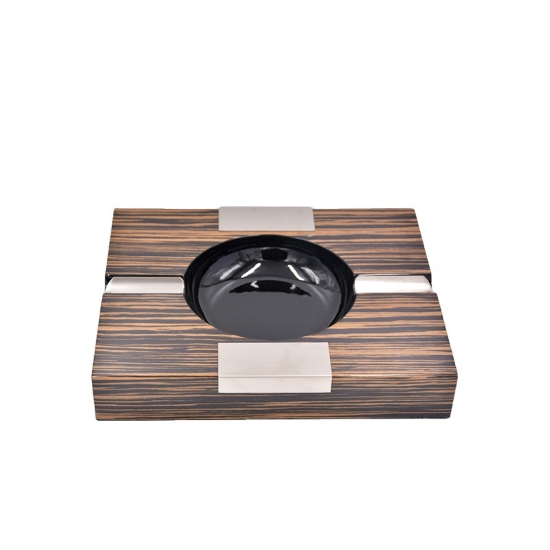 Custom Logo Wooden Stainless Steel Luxury Cigar Ashtray