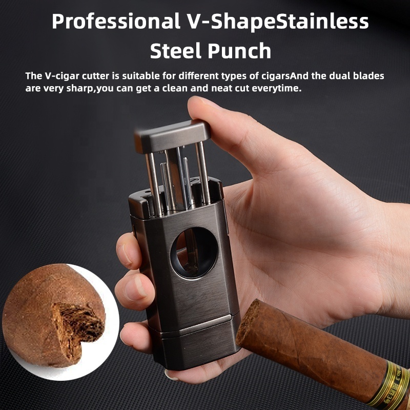 New Cigar Cutter Punch Triple Flame Cigar Lighter Refillable Butane Multifunctional Windproof Cool Lighters for Smoking Gift Box