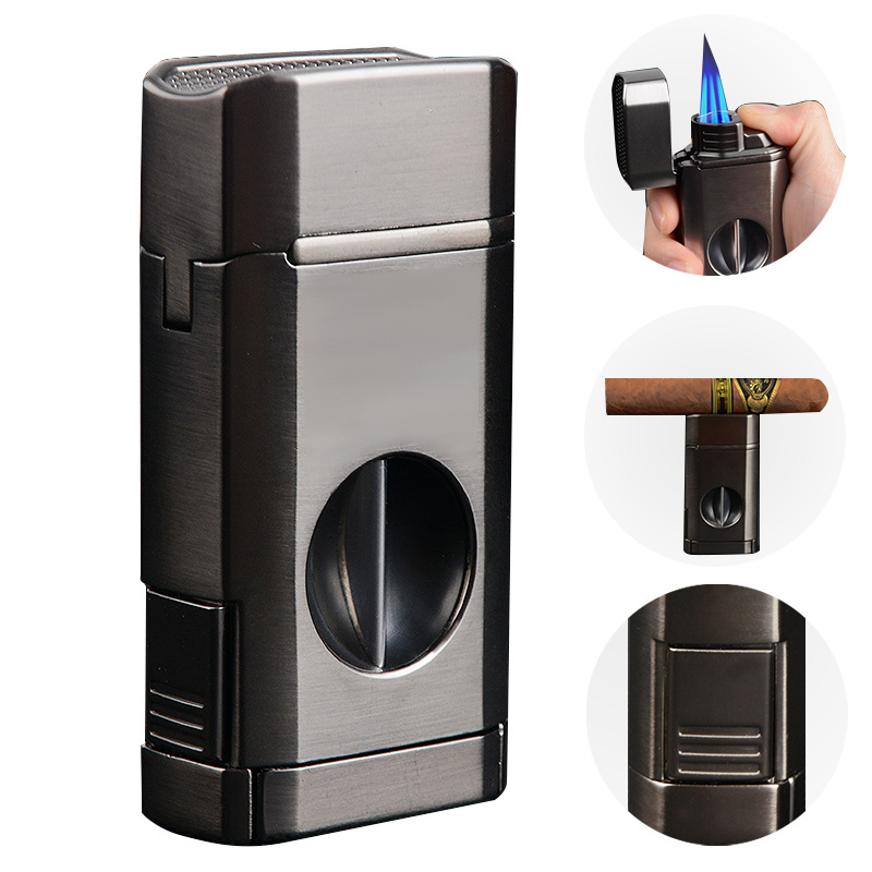 Factory Wholesale Luxury Metal Silver Torch Smoking Lighter Cigar Accessories Set Lighter Punch Cutter Cigar Lighter