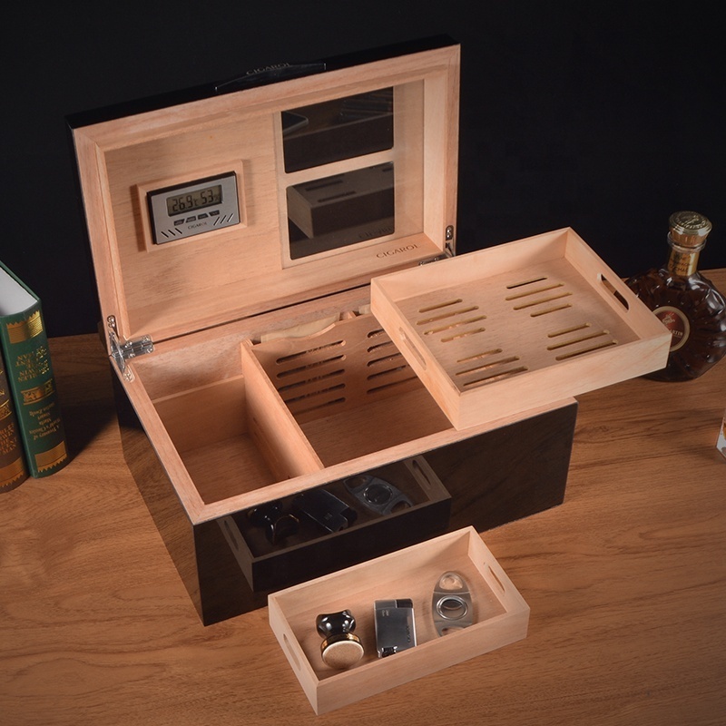 Hot Sell Cigar Humidor With Hygrometer Humidifier Cedar Wood Humidor Box Cigar Case